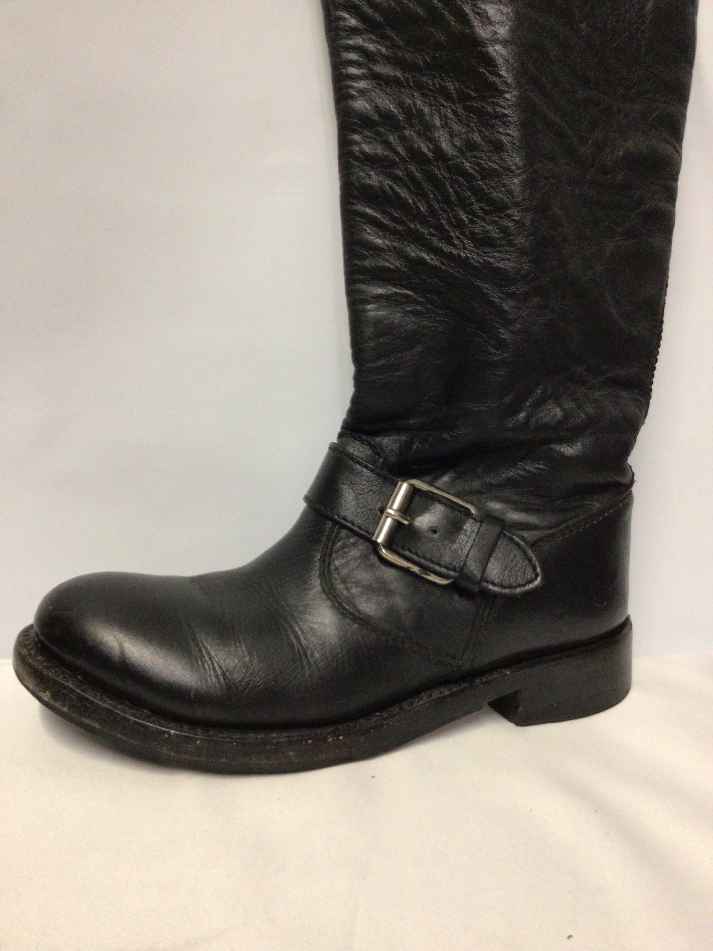 ASH Black Leather Buckle Detail Knee High Equestrian Style Boots UK 2.5