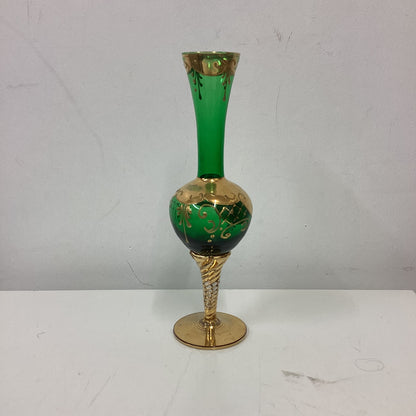 Gold Green Floral Murano Glass Bud Vase