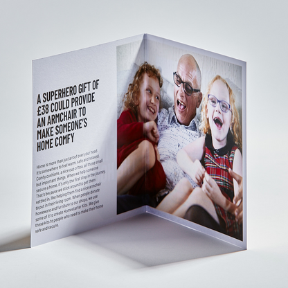 Inside of card showing text and image of a man and his grandchildren laughing