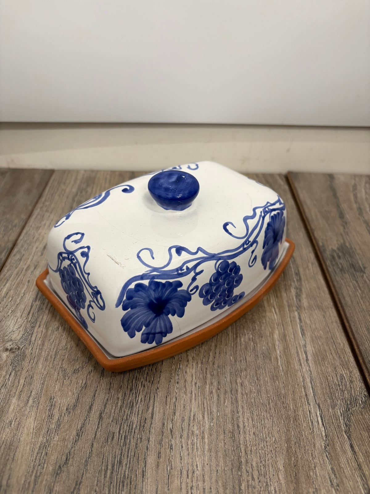 Portuguese Hand-Painted Blue and White Butter Dish