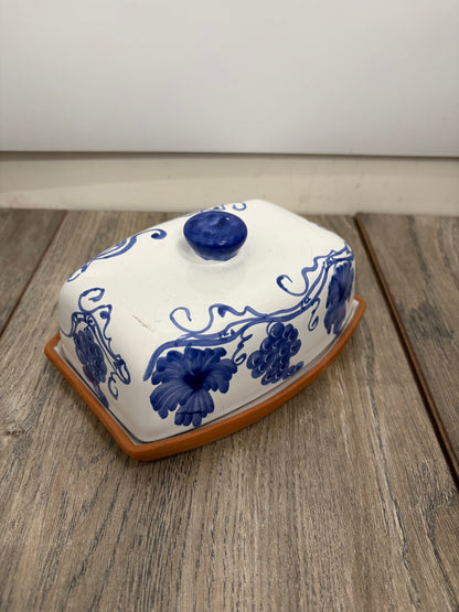 Portuguese Hand-Painted Blue and White Butter Dish