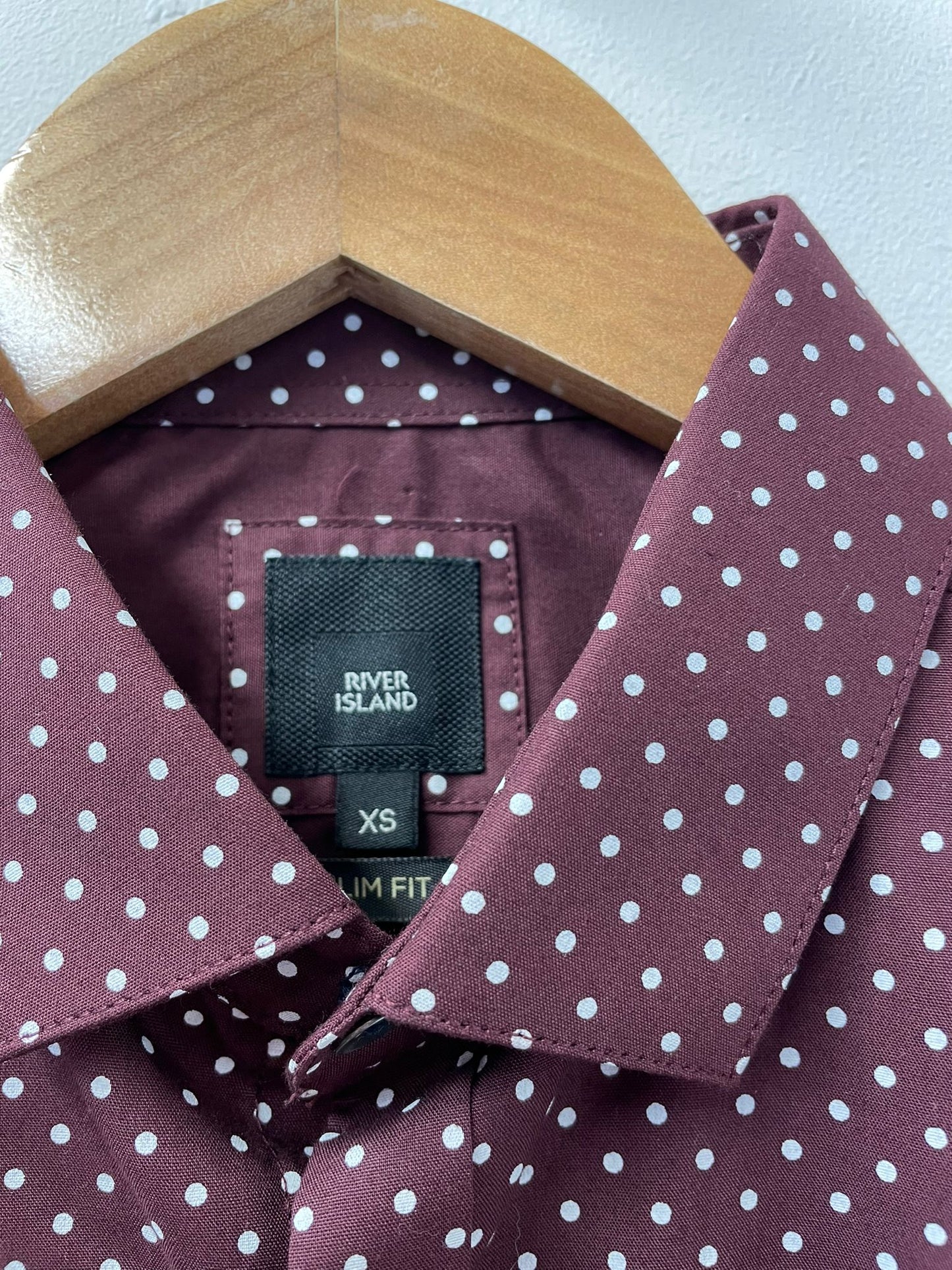 BNWT River Island Burgundy Slim-Fit Polka-Dot Shirt