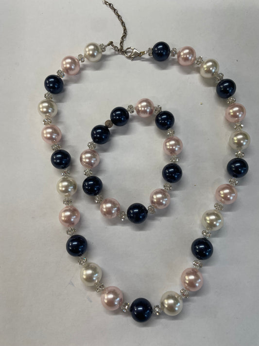 Pearl Pink/Cream/Blue Necklace Bracelet Set