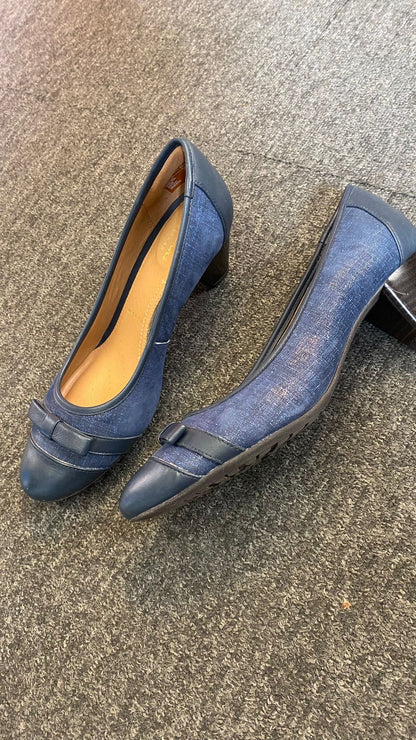 Clarks Blue Low Heel Court Shoe Wide Fit 6.5