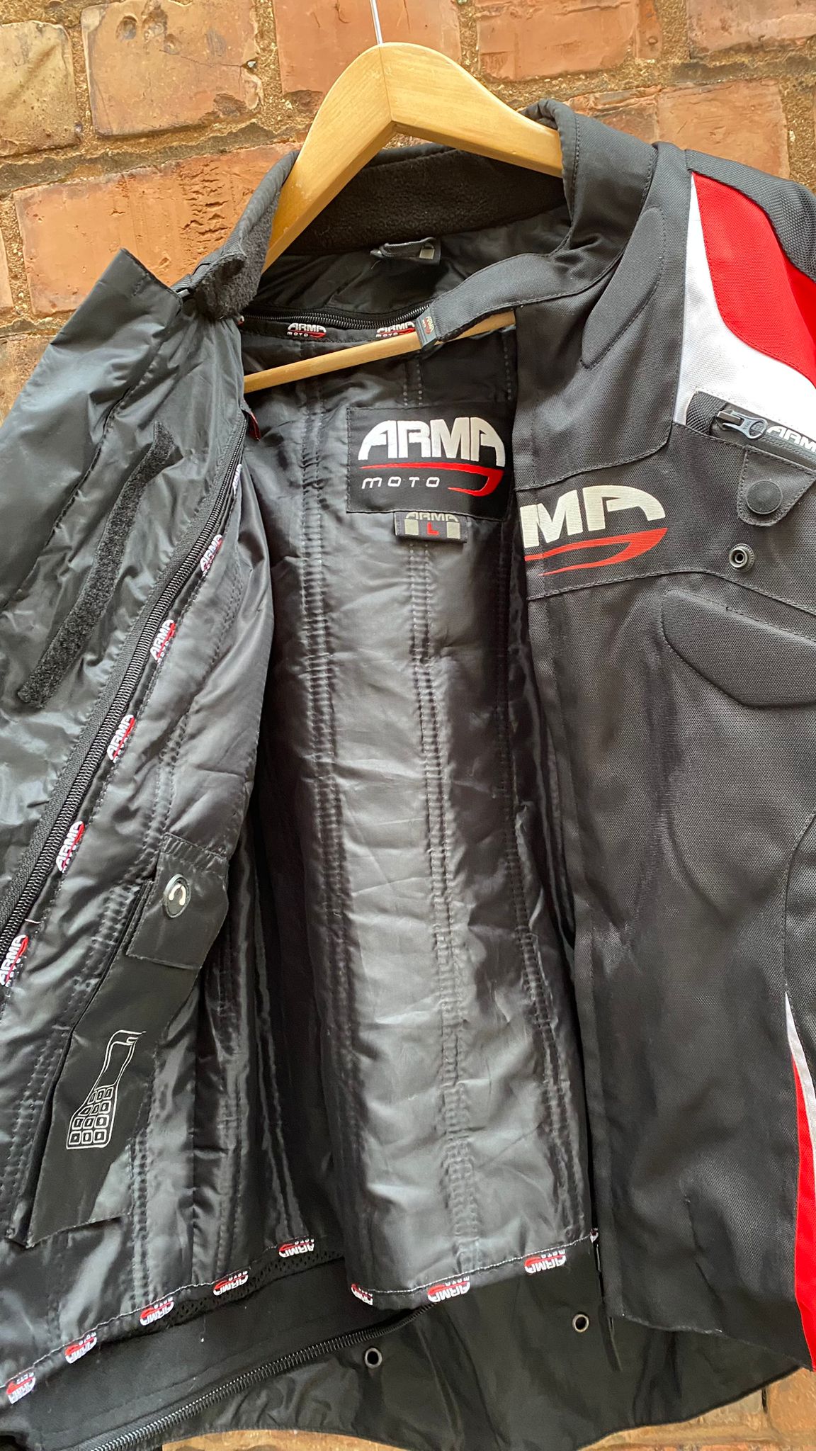 Arma Moto Biker Jacket Large for Motorbike, Black and red