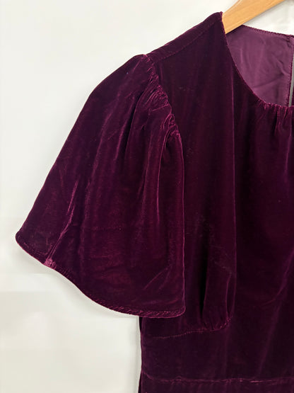 Nobody's Child Dark Purple Short Sleeve Velvet Allegra Midi Dress Size 8 - BNWT