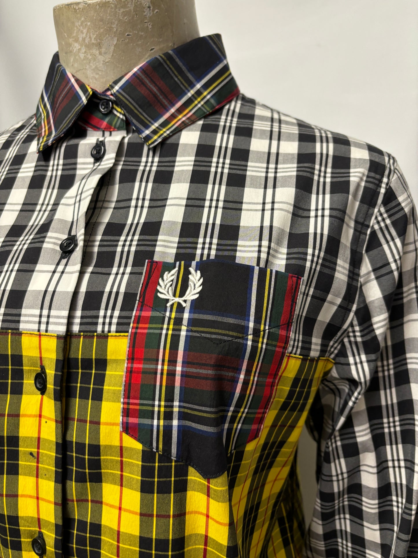 Fred Perry Yellow and Black Tartan Cotton Fitted Shirt 10