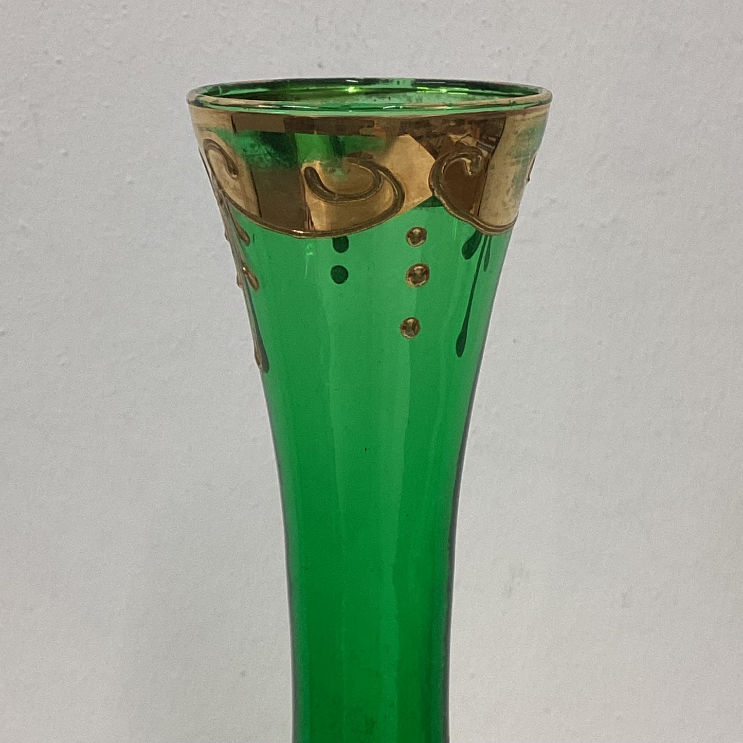 Gold Green Floral Murano Glass Bud Vase