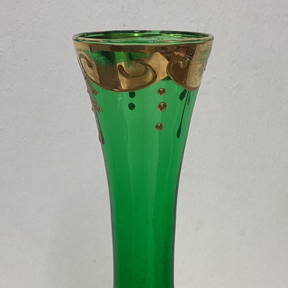 Gold Green Floral Murano Glass Bud Vase