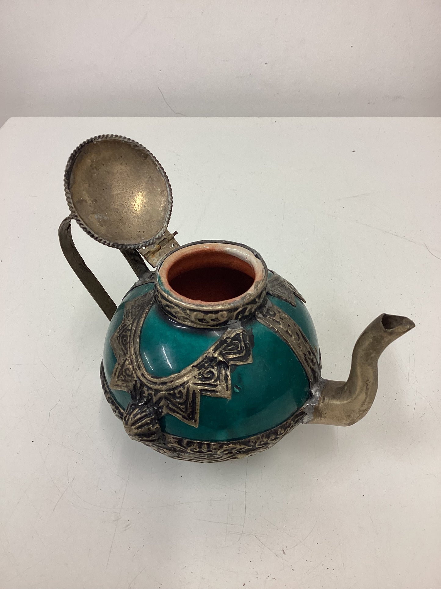 2 Small Decorative Ceramic & Metal Teapots