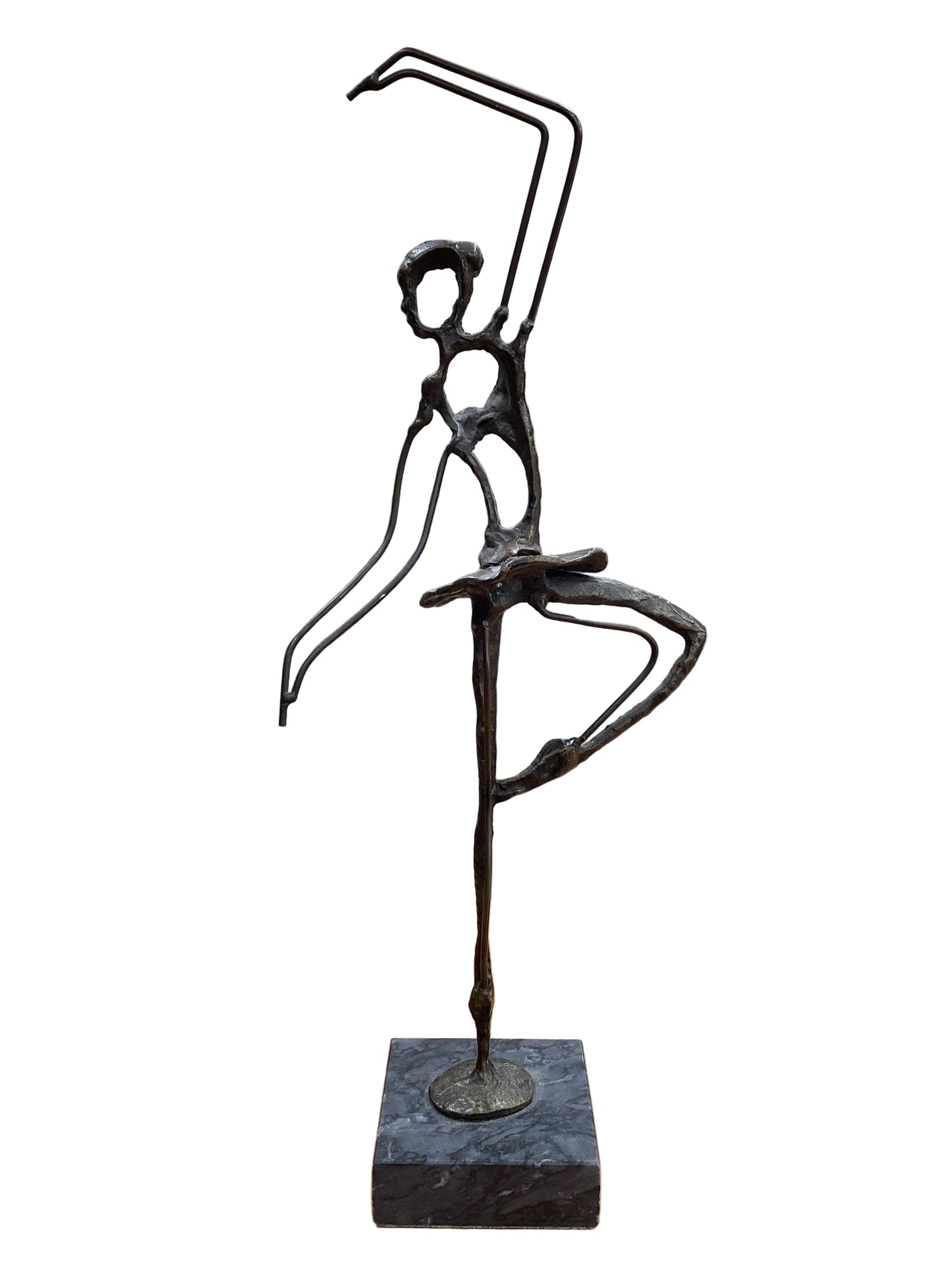 Brutalist Bronze Ballerina On Marble Sculpture