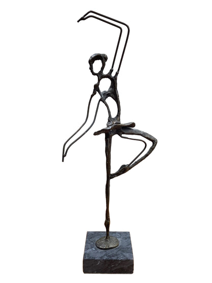 Brutalist Bronze Ballerina On Marble Sculpture