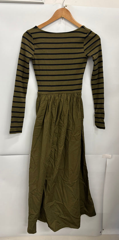 Nobody's Child Green/Black Striped Long-Sleeve Pennie Midi Dress Size 6 - BNWT