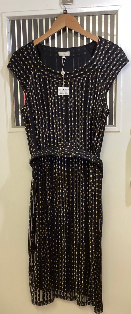 CC Clothing, Belted Dress,  Black with Brown Polka Dots, Midi Length, Size 16, New With Tags, BNWT