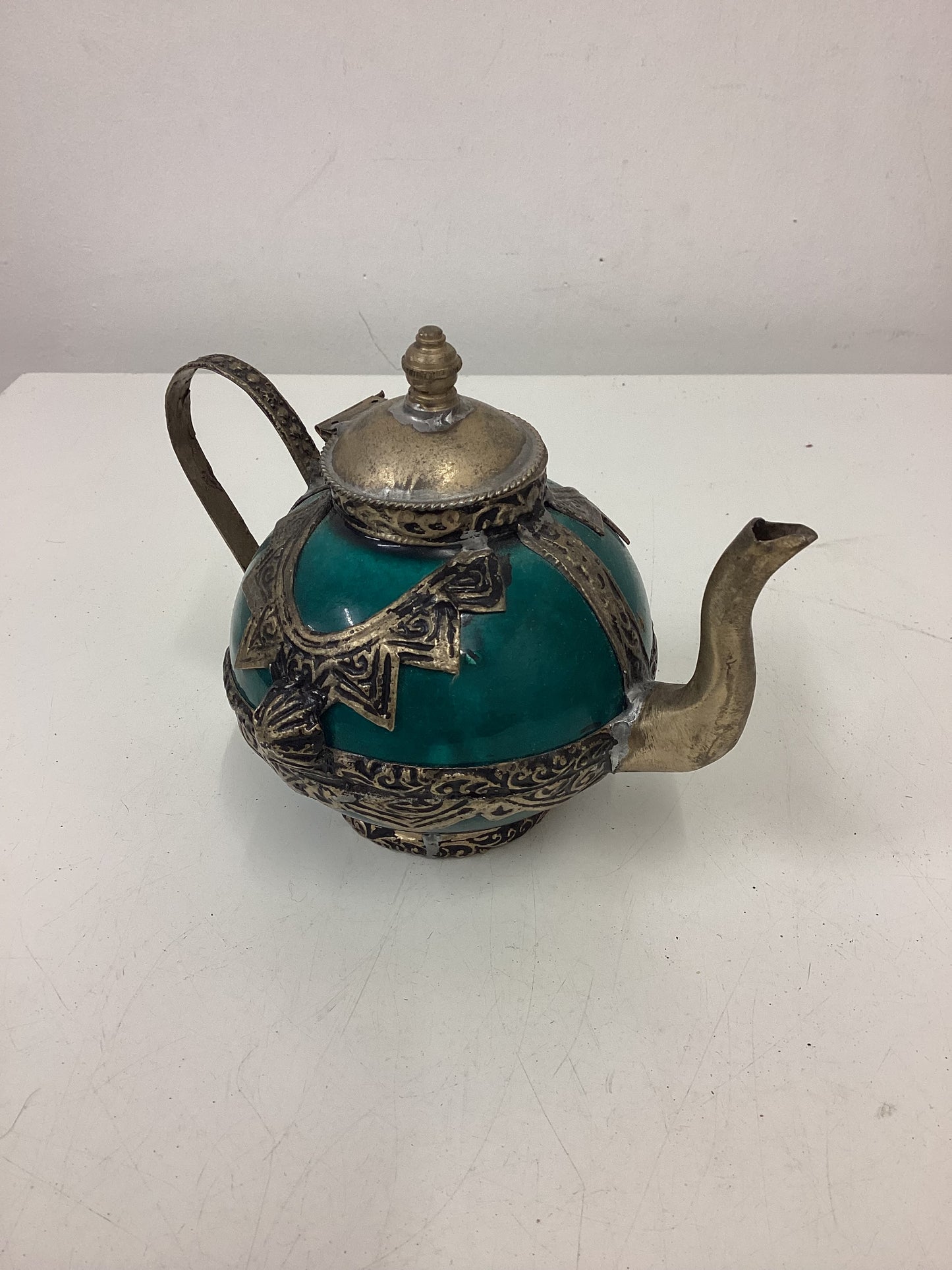 2 Small Decorative Ceramic & Metal Teapots