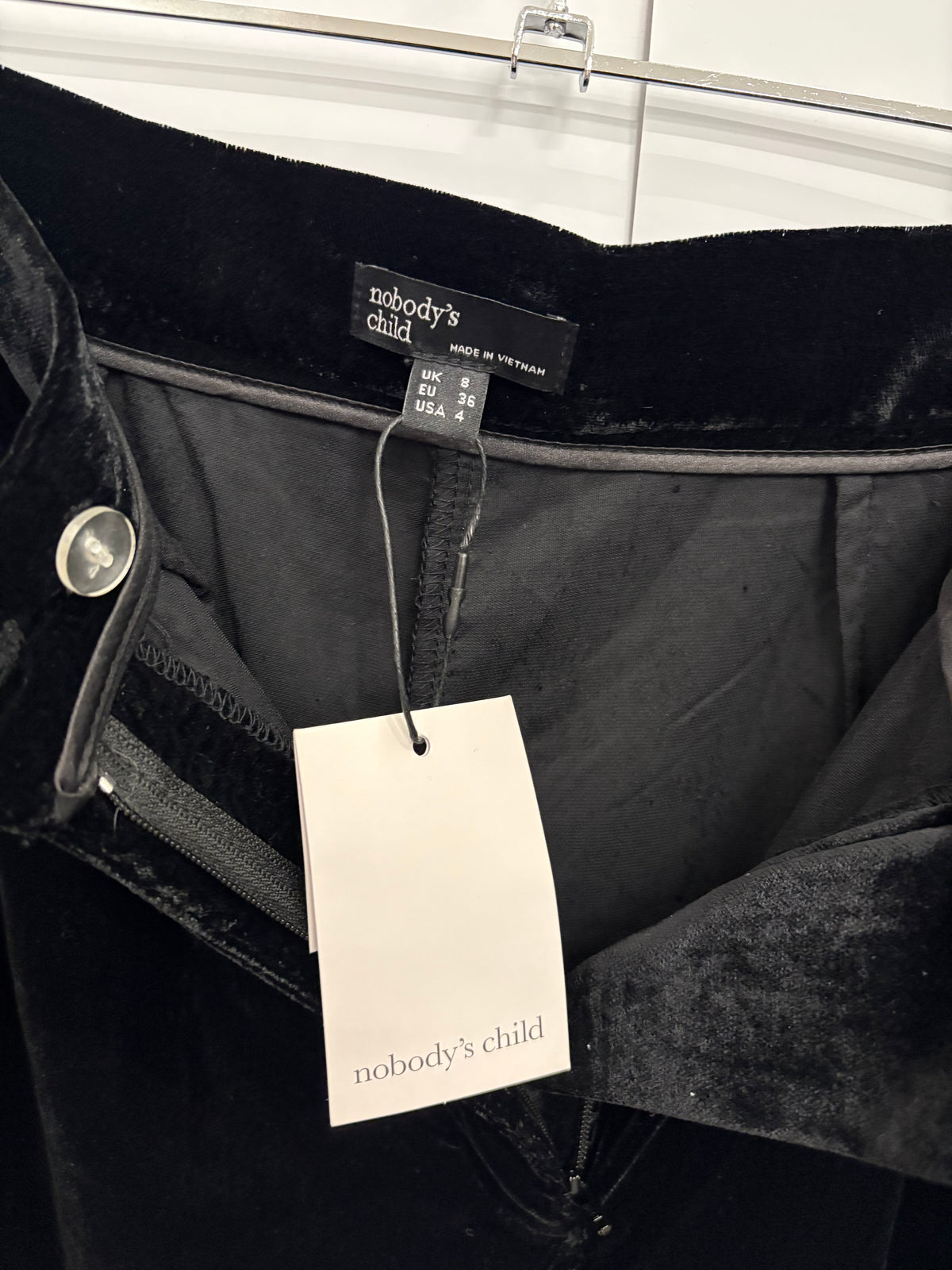 Nobody's Child Black High-Waisted Wide Leg Velvet Trousers Size 8 - BNWT