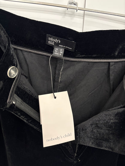 Nobody's Child Black High-Waisted Wide Leg Velvet Trousers Size 8 - BNWT