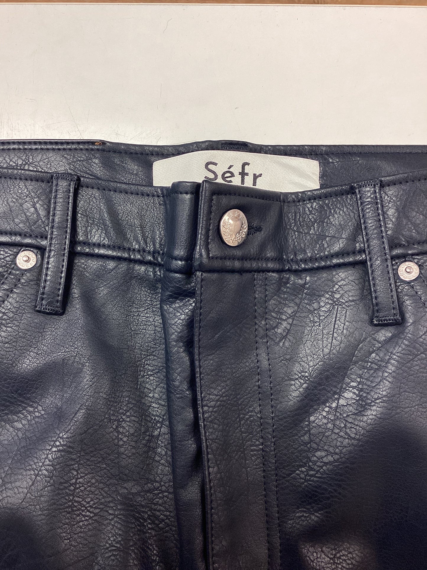 Séfr Navy Faux Leather Trousers