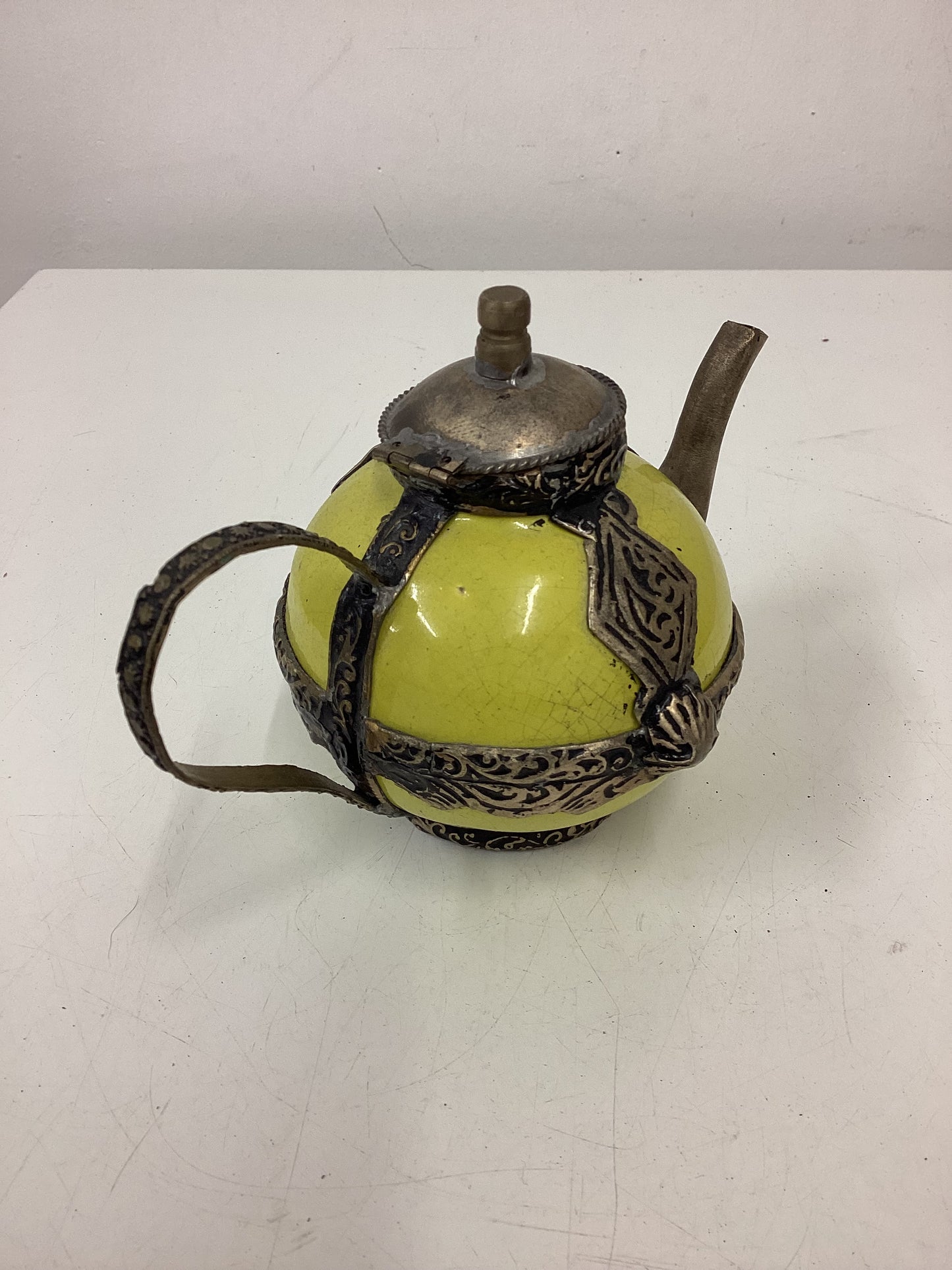 2 Small Decorative Ceramic & Metal Teapots