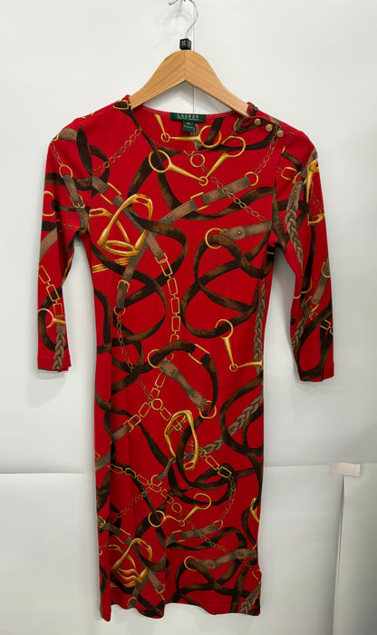 Lauren Ralph Lauren Red Chain Print Dress Size XS