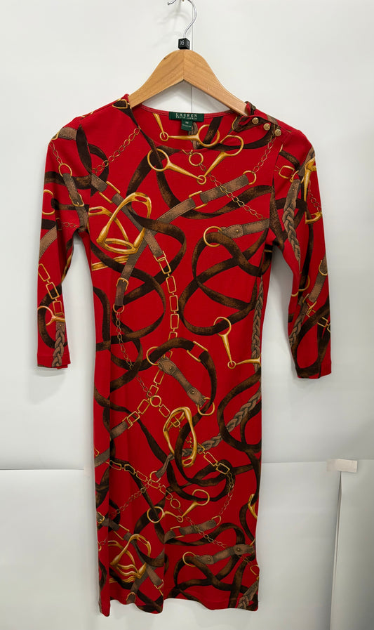 Lauren Ralph Lauren Red Chain Print Dress Size XS
