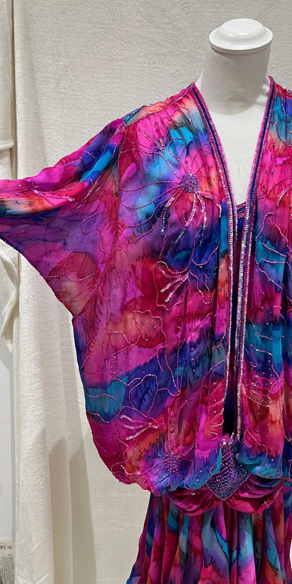 Vintage 1980s–90s Handmade 100% Silk Beaded Dress Size S