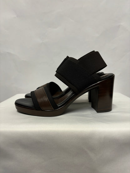 NR Rapisardi Brown and Black Leather Elasticated Block Heel Sandals 5