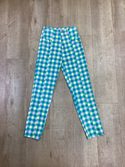 Lucy & Yak Pastel Multicolour Checked Highwaist Trousers Size XS