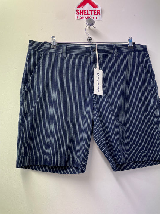 BNWT Kings of Indigo Navy Blue Pin Stripe Organic Cotton Shorts Size 36