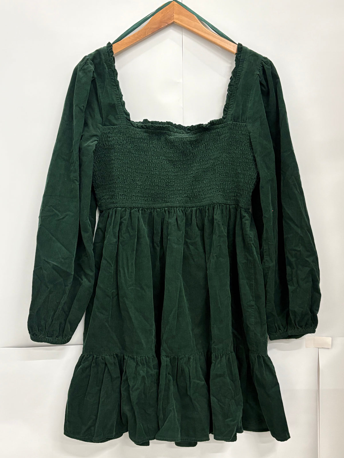 Nobody's Child Green Balloon Sleeve Cord Tiered Elsa Mini Dress Size 14
