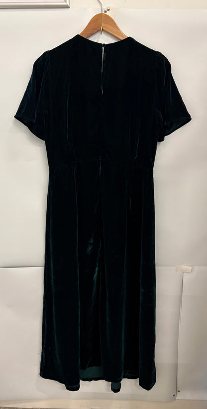 Nobody's Child Dark Green Short Sleeve Velvet Allegra Midi Dress Size 14
