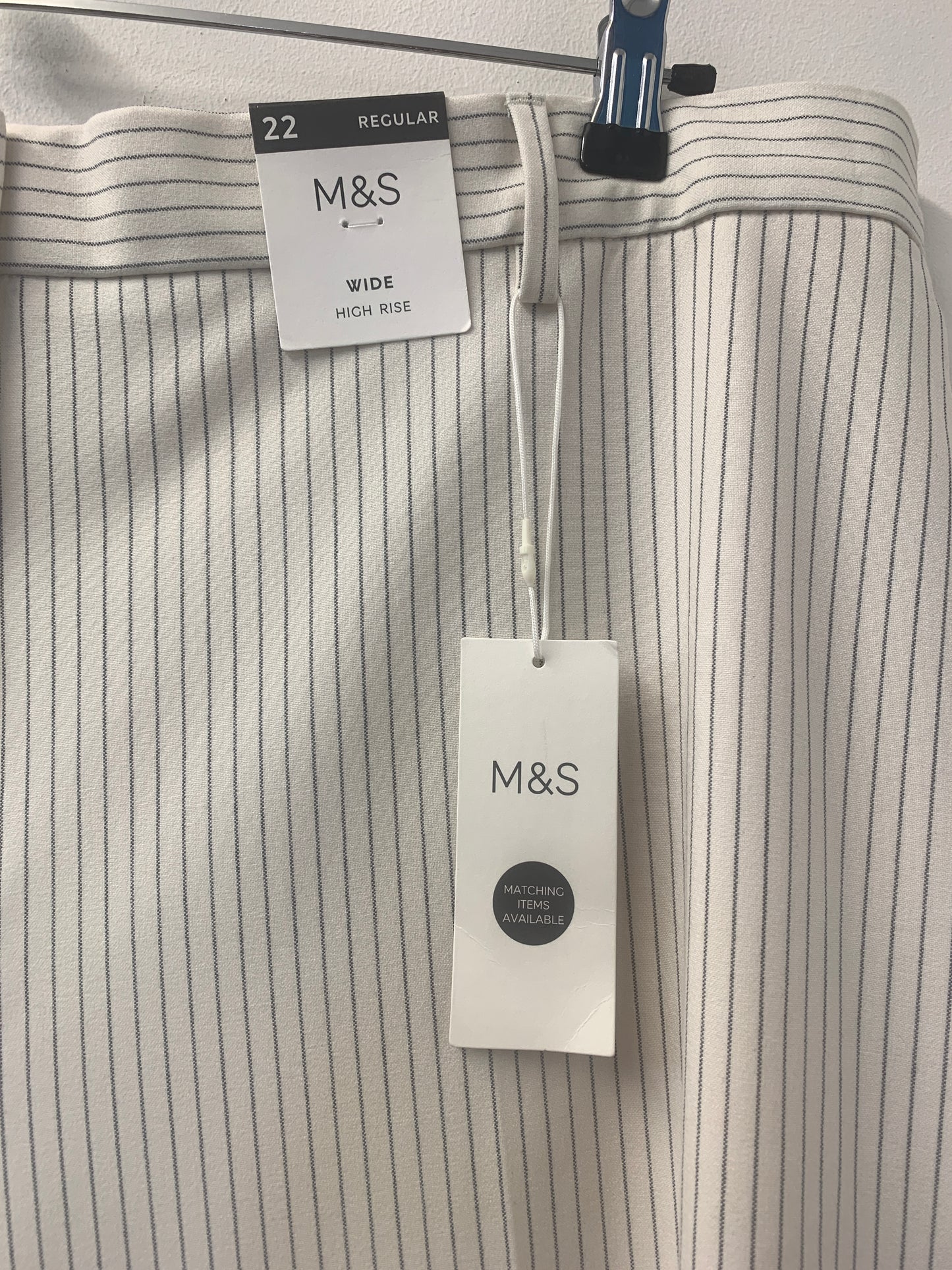 BNWT M&S White and Grey Pinstripe Smart Trousers