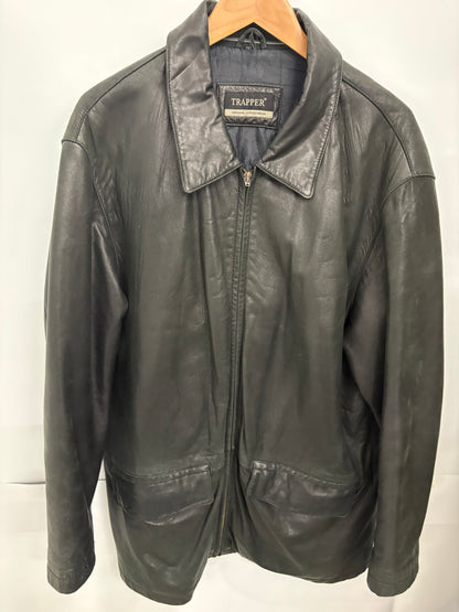 Vintage Trapper Venturo Mens Black Leather Coat Size 40