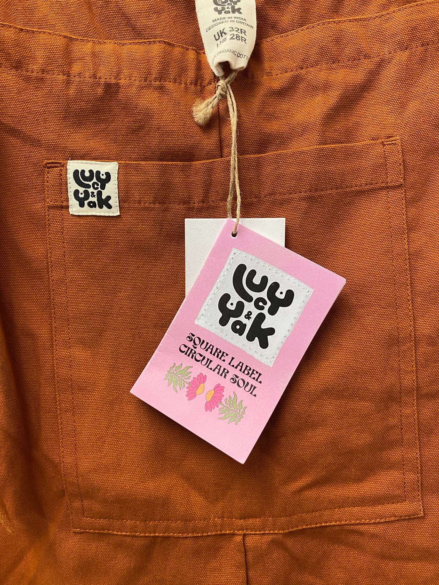 BNWT Lucy and Yak Original Dungaree Organic Cotton Brown Size 32R Plus Size