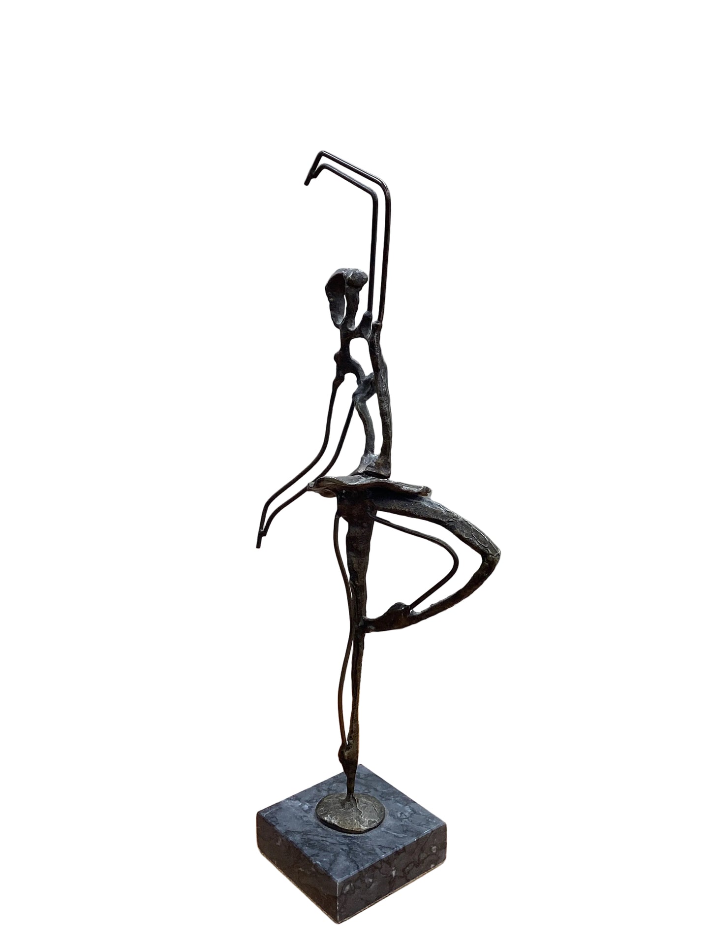Brutalist Bronze Ballerina On Marble Sculpture