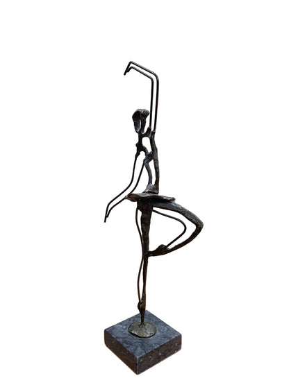 Brutalist Bronze Ballerina On Marble Sculpture