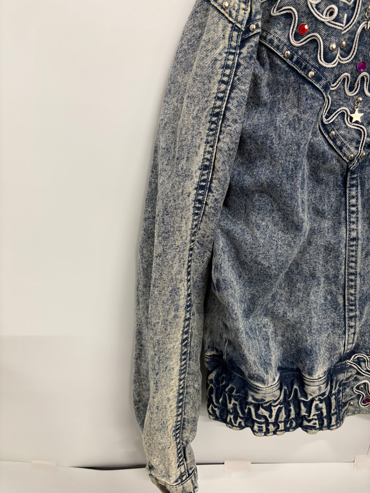 Vintage Acid-Wash Embroidered Womens Denim Jacket Size L/XL
