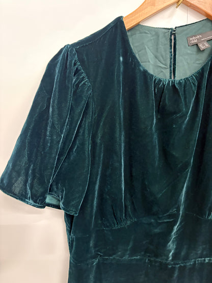 Nobody's Child Dark Green Short Sleeve Velvet Allegra Midi Dress Size 14