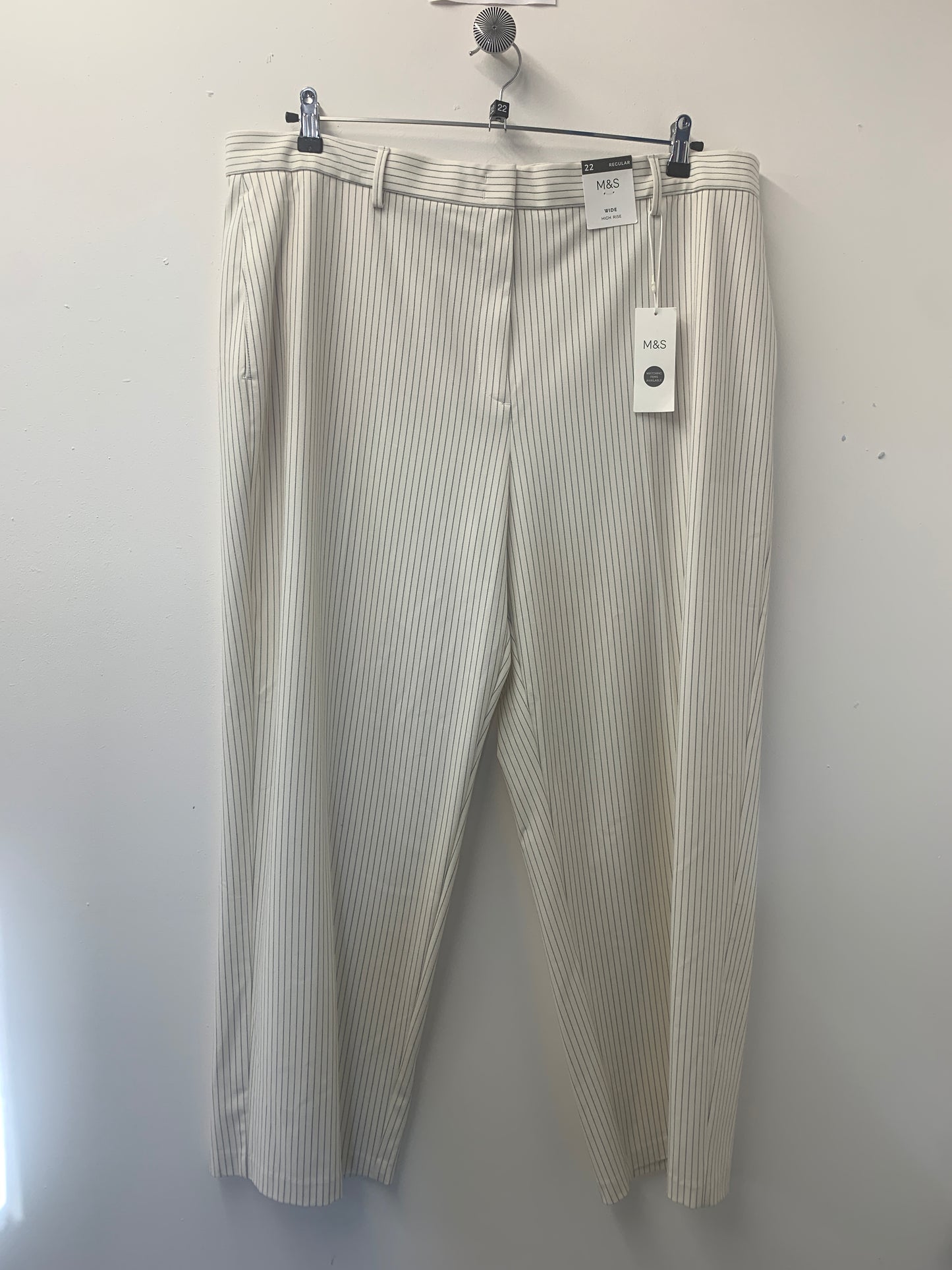 BNWT M&S White and Grey Pinstripe Smart Trousers