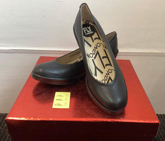 Fly London, Black Mousse, Heeled Pump, Size UK 6, BNWT, Brand New With Tags