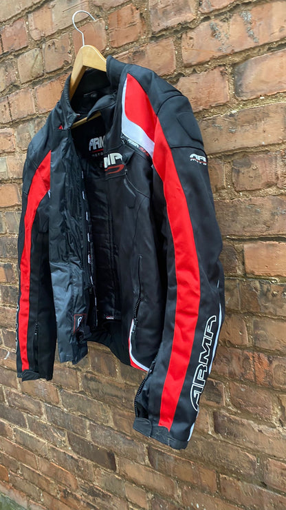 Arma Moto Biker Jacket Large for Motorbike, Black and red