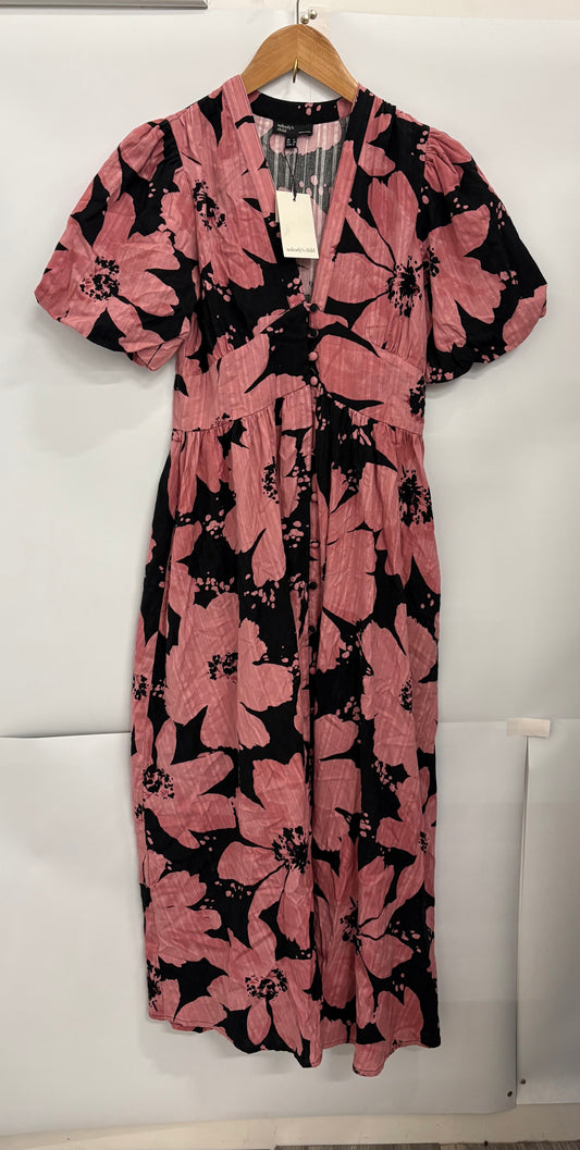 Nobody's Child Pink/Black Floral Buttoned Midi Dress Size 4 - BNWT