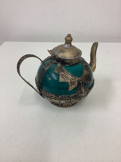 2 Small Decorative Ceramic & Metal Teapots