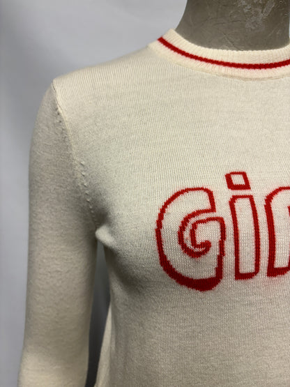 Bella Freud Cream and Red GIRL Wool Jumper XS