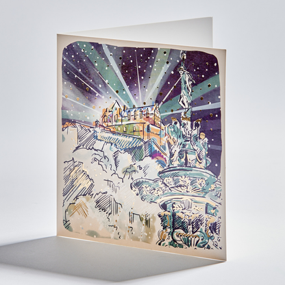 flat lay christmas card depicting edinburgh castle