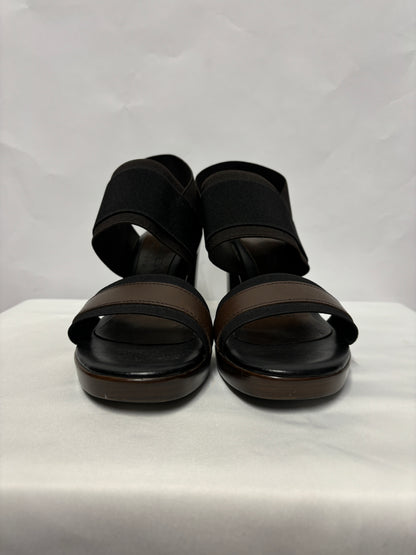 NR Rapisardi Brown and Black Leather Elasticated Block Heel Sandals 5