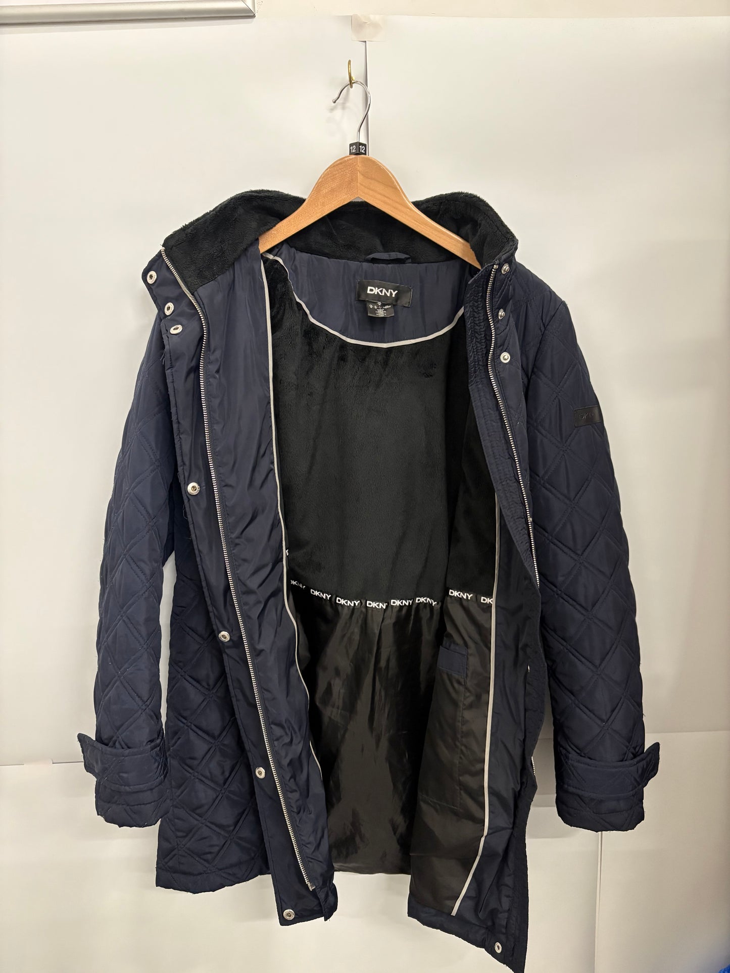DKNY Women's Navy Blue Quilted Jacket Size 12 (US M)
