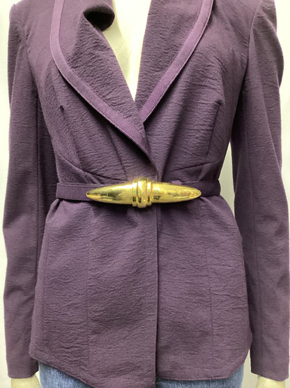 Donna Karan Purple Wool Blend Belted Blazer Size 8/36