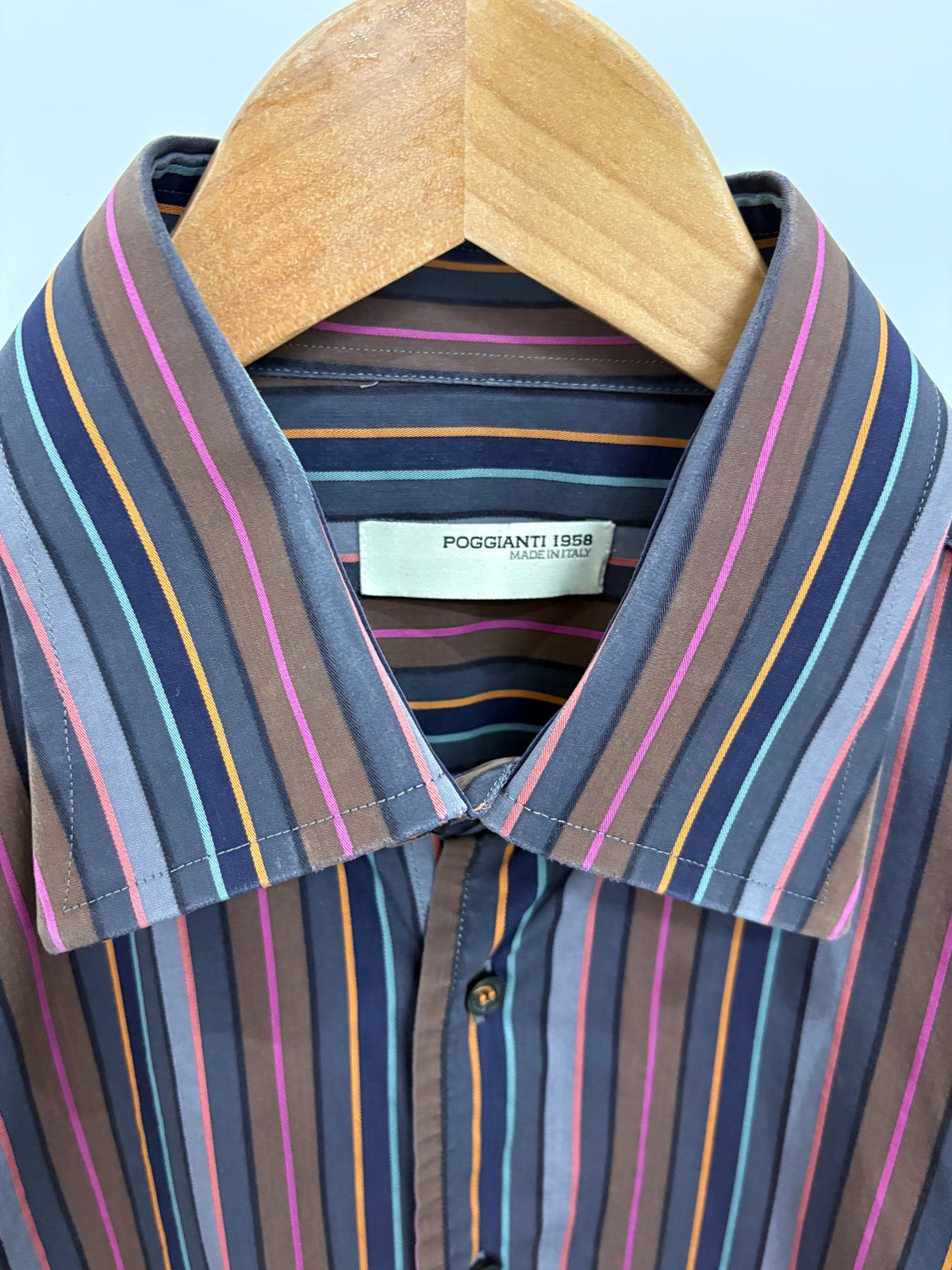 Poggianti 1958 Mens Brown/Purple Long Sleeve Dress Shirt Size L