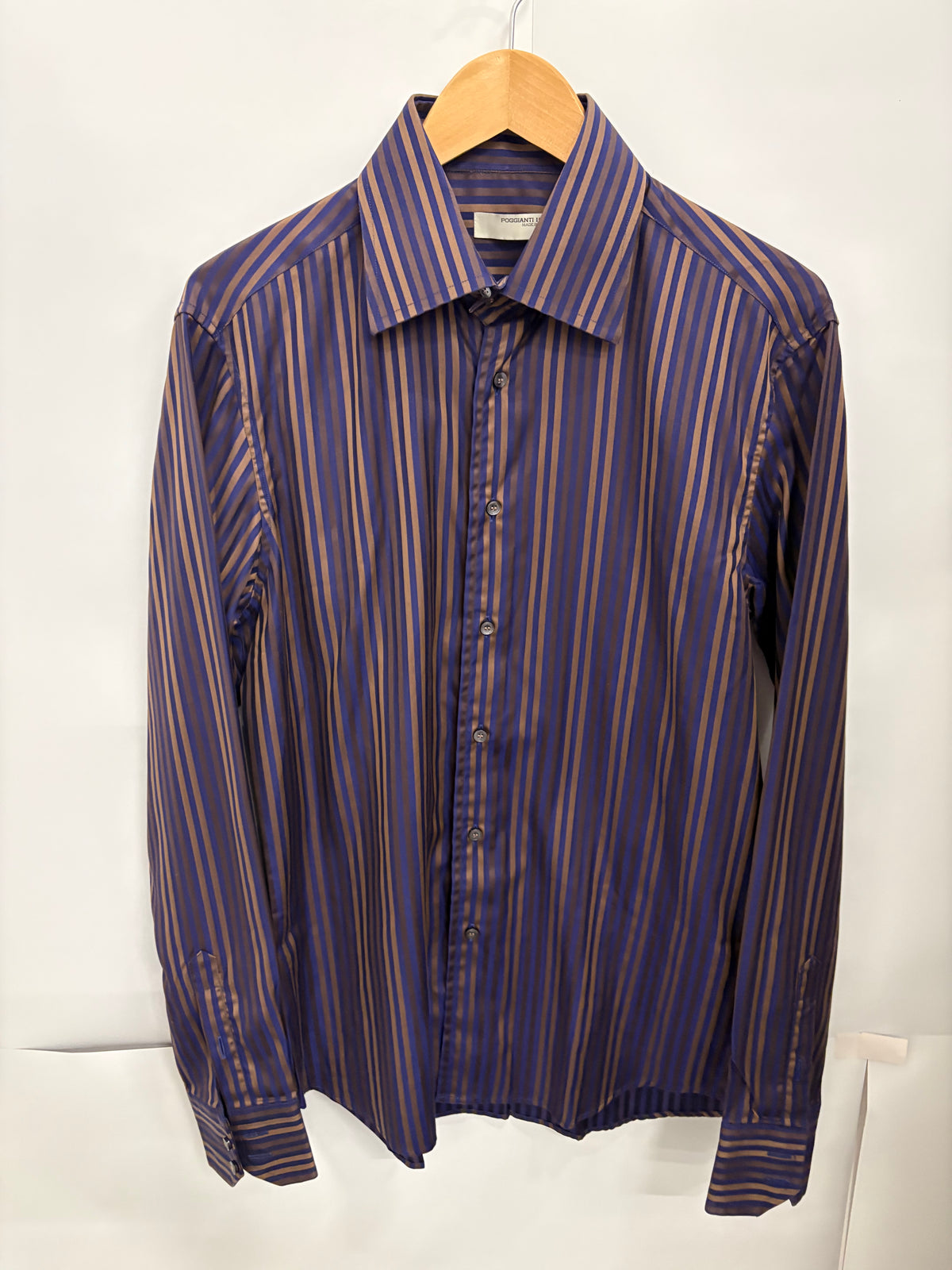 Poggianti 1958 Mens Bronze/Blue Long Sleeve Dress Shirt Size M